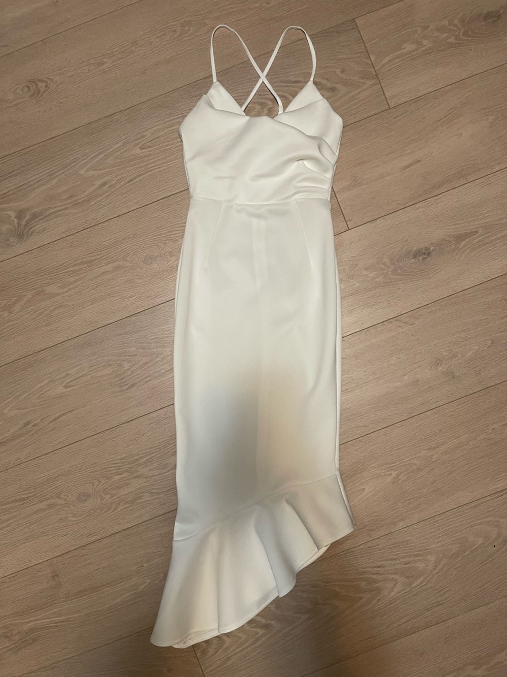 ASOS White Strappy Ruffle-Hem Midi Dress Size 0
